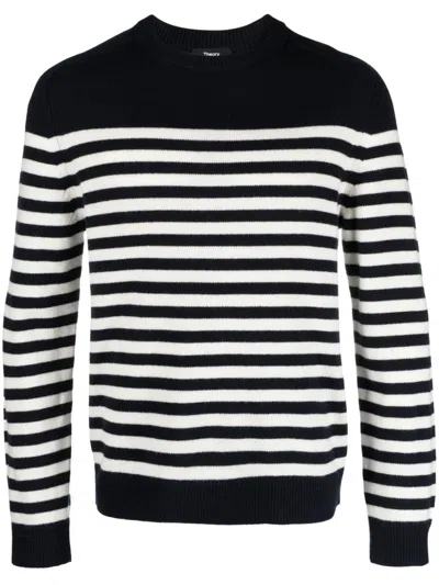 Theory Latho Striped Cotton Jumper In Darkest Navy/ivory