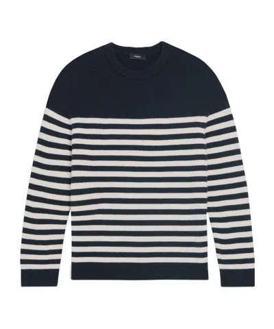 Theory Latho Striped Cotton Jumper In Dark Navy Blue/ivory