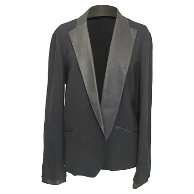 Theory Leandria Leather Trim Tuxedo Blazer In Black Viscose In Gray