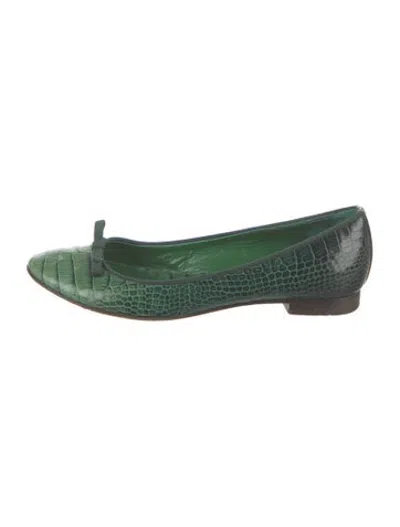 Pre-owned Theory Leather Animal Print Ballet Flats In Green