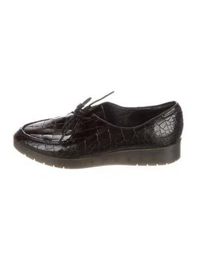 Pre-owned Theory Leather Animal Print Oxfords In Black