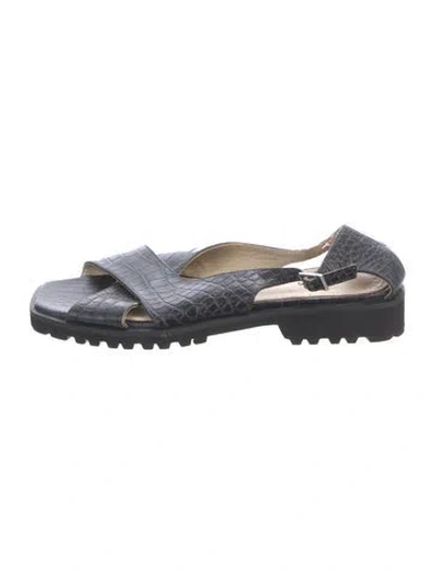 Pre-owned Theory Leather Animal Print Sandals In Blue