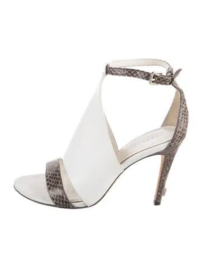 Pre-owned Theory Leather Animal Print Sandals In White