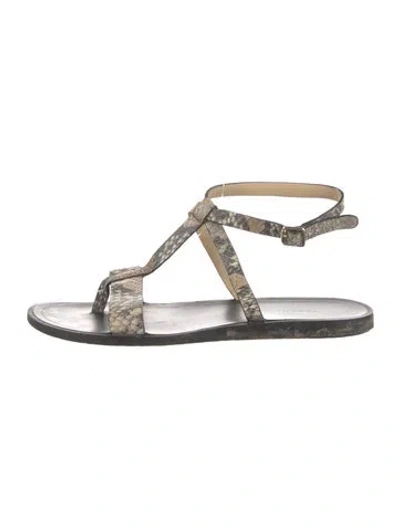 Pre-owned Theory Leather Animal Print T-strap Sandals In Neutral