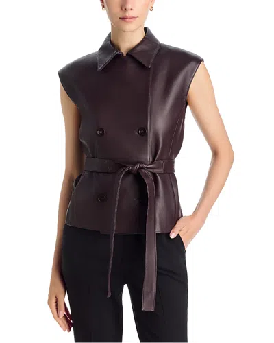 Theory Leather Belted Trench Vest In Burgundy