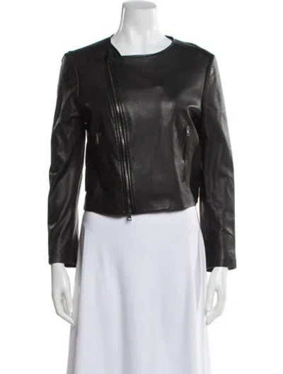 Pre-owned Theory Leather Biker Jacket In Black