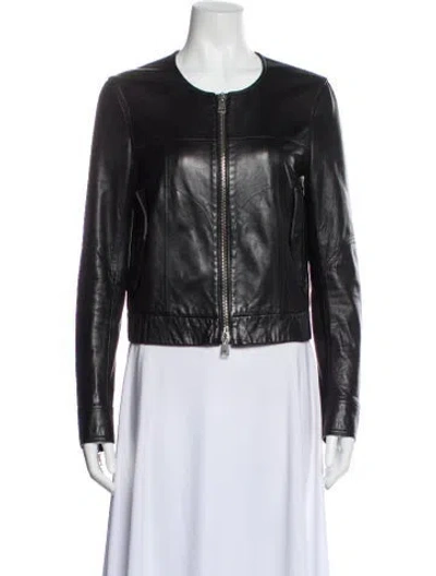 Pre-owned Theory Leather Biker Jacket In Black