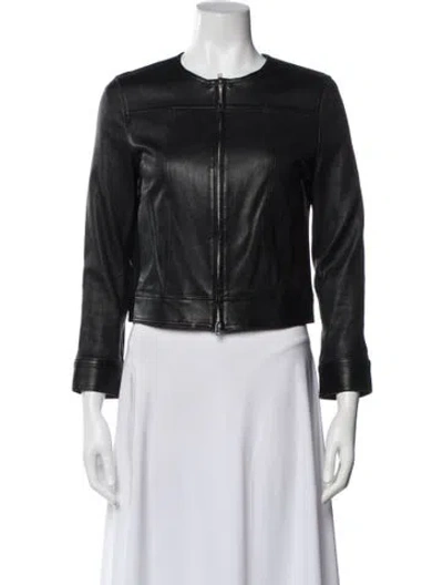 Pre-owned Theory Leather Biker Jacket In Black
