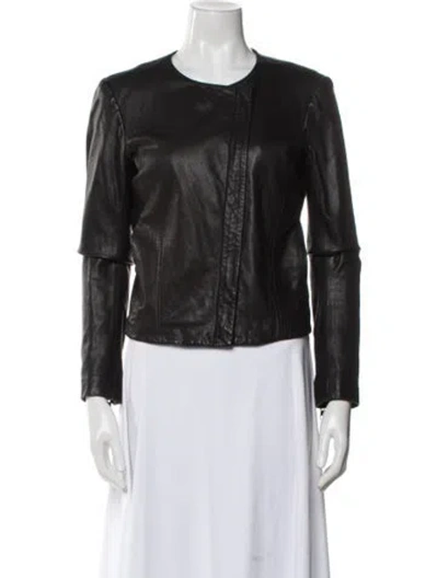 Pre-owned Theory Leather Biker Jacket In Black
