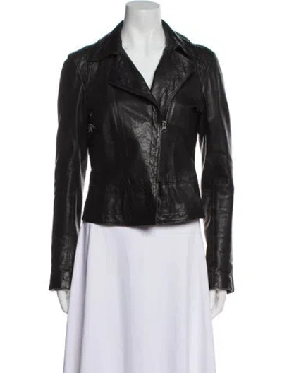 Pre-owned Theory Leather Biker Jacket In Black