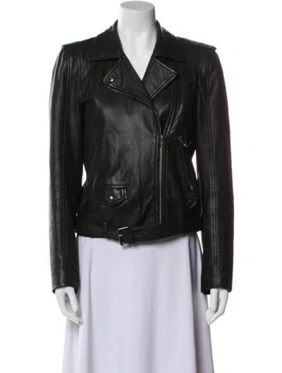 Pre-owned Theory Leather Biker Jacket In Black