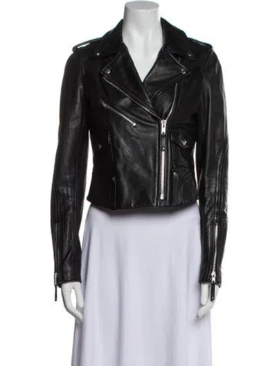 Pre-owned Theory Leather Biker Jacket In Black
