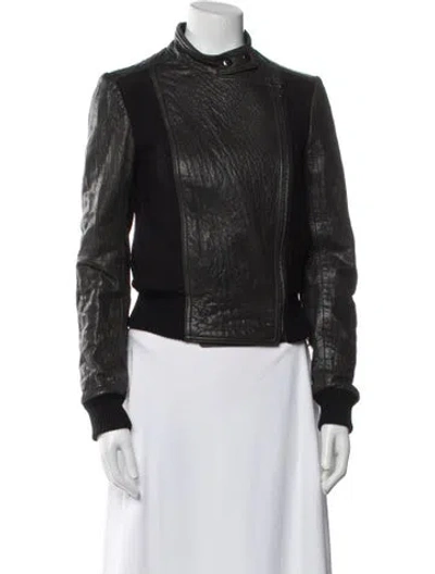 Pre-owned Theory Leather Biker Jacket In Black