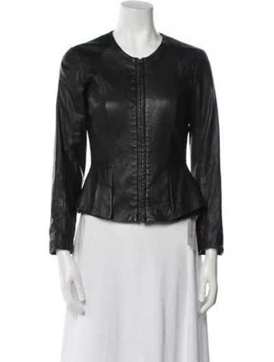 Pre-owned Theory Leather Biker Jacket In Black