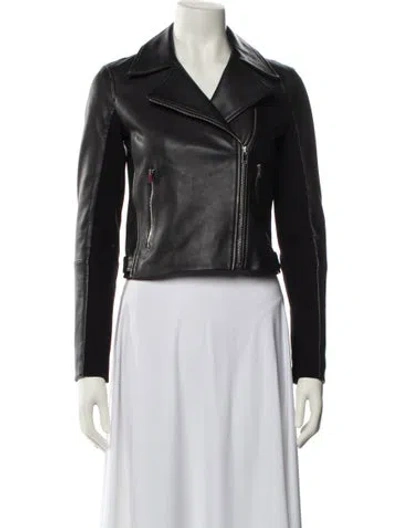 Pre-owned Theory Leather Biker Jacket In Black