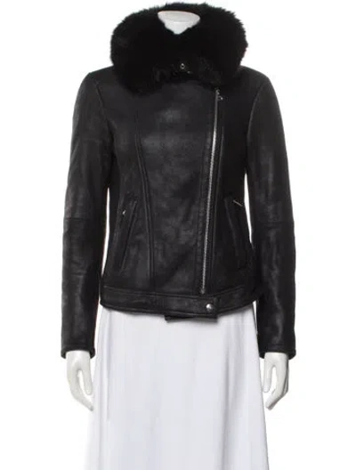 Pre-owned Theory Leather Biker Jacket In Black