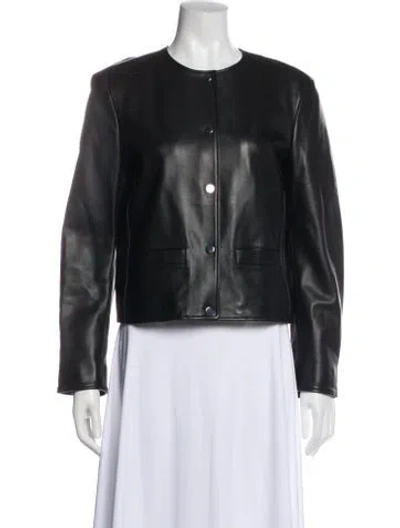 Pre-owned Theory Leather Biker Jacket In Black