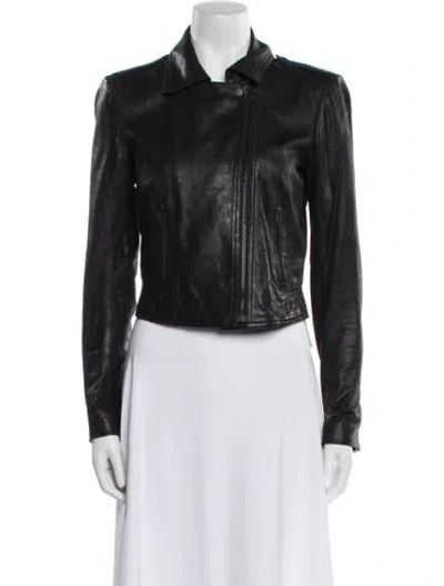 Pre-owned Theory Leather Biker Jacket In Black