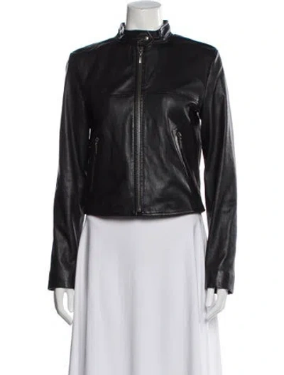 Pre-owned Theory Leather Biker Jacket In Black