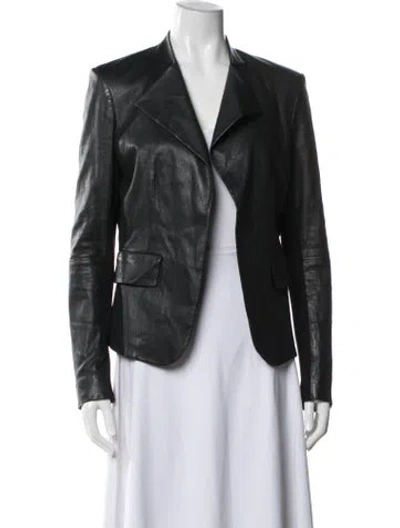Pre-owned Theory Leather Biker Jacket In Black