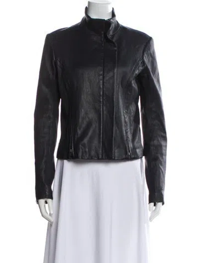 Pre-owned Theory Leather Biker Jacket In Black