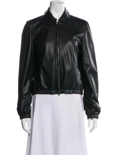 Pre-owned Theory Leather Biker Jacket In Black