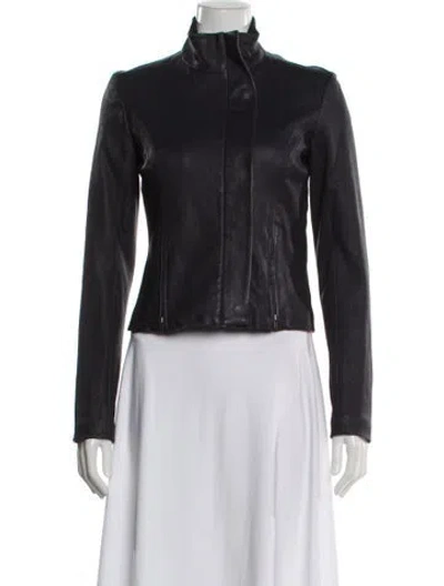 Pre-owned Theory Leather Biker Jacket In Black