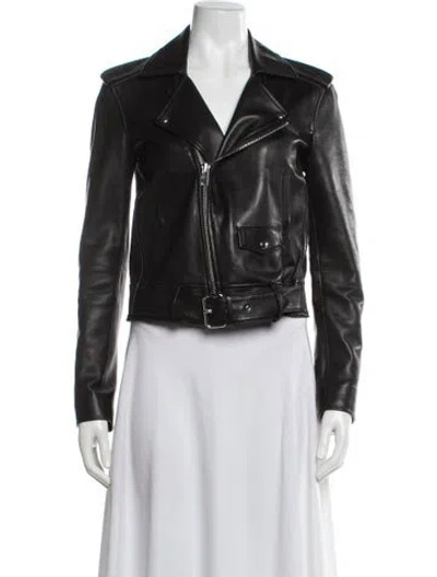 Pre-owned Theory Leather Biker Jacket In Black