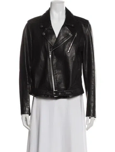 Pre-owned Theory Leather Biker Jacket In Black