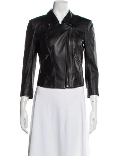Pre-owned Theory Leather Biker Jacket In Black