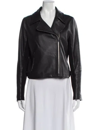 Pre-owned Theory Leather Biker Jacket In Black