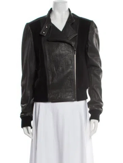 Pre-owned Theory Leather Biker Jacket In Black