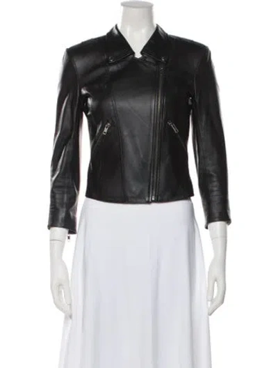 Pre-owned Theory Leather Biker Jacket In Black