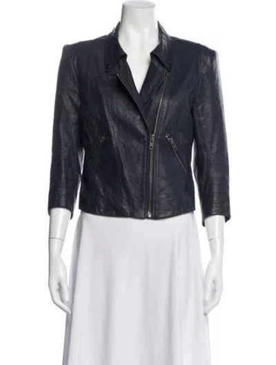 Pre-owned Theory Leather Biker Jacket In Black