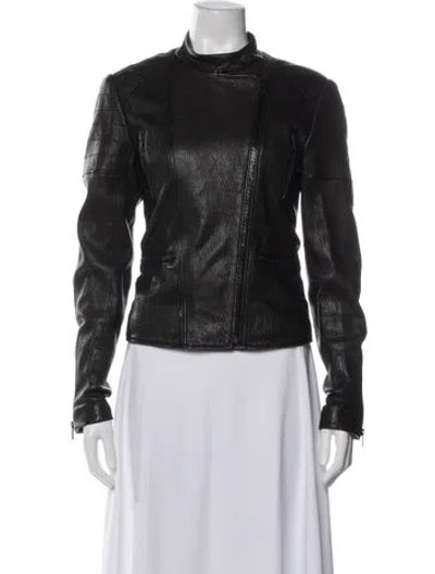 Pre-owned Theory Leather Biker Jacket In Black