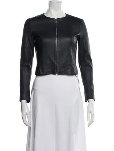 Pre-owned Theory Leather Biker Jacket In Black