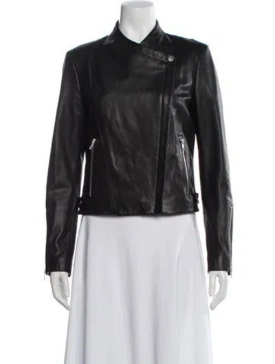 Pre-owned Theory Leather Biker Jacket In Black