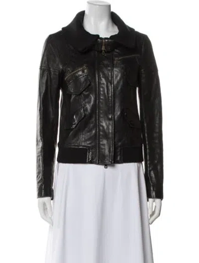 Pre-owned Theory Leather Biker Jacket In Black