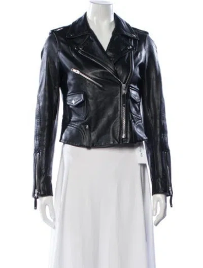 Pre-owned Theory Leather Biker Jacket In Black