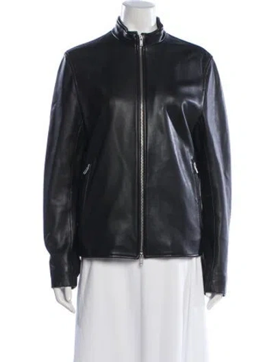 Pre-owned Theory Leather Biker Jacket In Black