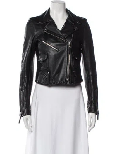 Pre-owned Theory Leather Biker Jacket In Black