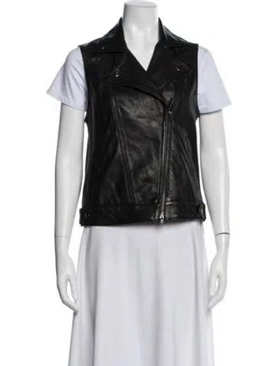 Pre-owned Theory Leather Biker Jacket In Black