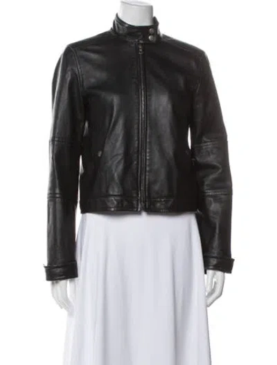 Pre-owned Theory Leather Biker Jacket In Black