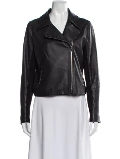 Pre-owned Theory Leather Biker Jacket In Black
