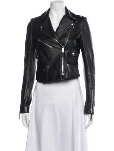 Pre-owned Theory Leather Biker Jacket In Black