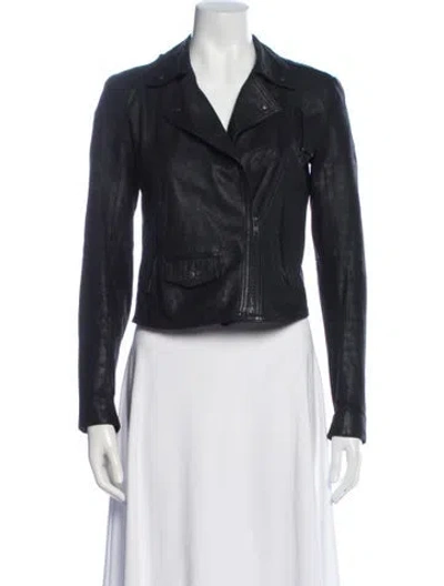 Pre-owned Theory Leather Biker Jacket In Black