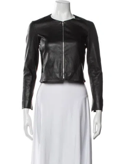 Pre-owned Theory Leather Biker Jacket In Black