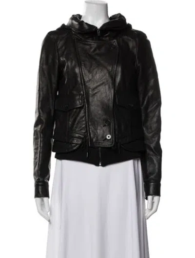 Pre-owned Theory Leather Biker Jacket In Black