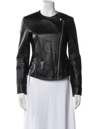 Pre-owned Theory Leather Biker Jacket In Black