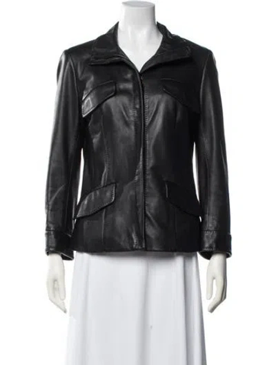 Pre-owned Theory Leather Biker Jacket In Black